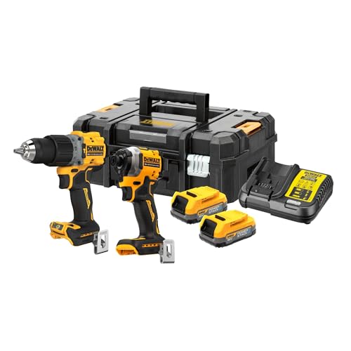 Dewalt 18 Volt Akku-Komobpack DCK2050E2T (mit 1x Schlagbohrschrauber DCD805, 1x ¼“ Schlagschrauber DCF850, 2x 18V/1,7Ah Powerstack-Akkus DCBP034, 1x System-Schnellladegerät DCB115, T STAK-Box II) von Dewalt