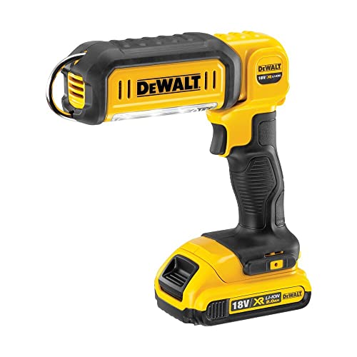 DEWALT 18V Akku LED-Leuchte (mit zwei einstellbaren Leuchtstufen, extrem stark bis zu 500 Lumen, feuchtigkeitsgeschützt IP54, neun-fach verstellbarer Lampenkopf, ohne Akku und Ladegerät), DEC050 von DEWALT