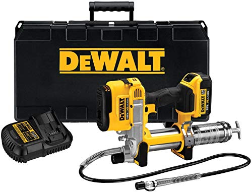 Dewalt 18 Volt Akku-Fettpresse DCGG571M1 (690 bar Arbeitsdruck, Fassungsvermögen: 400 gr. mit Kartuschen u. 473 gr. Aus Gebinden, 1 m Schlauch, inkl. 18 Volt 4 Ah Li-Ion Akku und Ladegerät, Koffer) von Dewalt