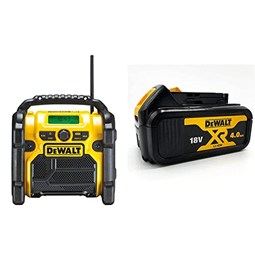 DeWalt Akku- und Netz-Radio/Baustellen-Radio (für 10,8-18 V, 3.5 mm Aux Eingang, 1.8 m Kabel) & Ersatz-Akku 18,0 Volt/ 4,0 Ah XR Li-Ion (kompatibel mit Allen 18,0 Volt XR Akku-Maschinen) von DEWALT