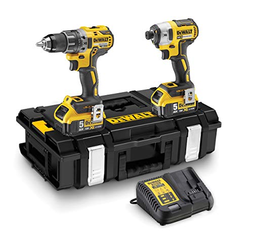 Dewalt 18 Volt Akku-Schlagbohr- und Schlagschrauber Kombopack DCK266P2 (Schlagbohrschrauber DCD796, Schlagschrauber DCF887, 2x 5,0 Ah Li-Ion Akku, Schnellladegerät, Tough Box DS150) von Dewalt