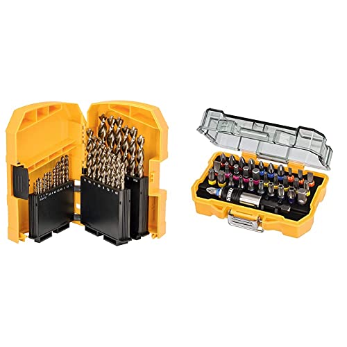 DeWalt DT4957-QZ (Metallbohrer Set EXTREME HSS Co 29-tlg. Ø 1-13 mm, in Kunststoff Case) & 32-tlg. Schrauberbit-Set (für Schraubarbeiten Phillips, Pozi, Slotted, Hex, Torx und Security Torx) DT7969 von DEWALT