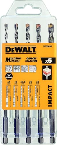 DEWALT DT60099-QZ (Mehrzweckbohrer Set 5-tlg. Inhalt: Ø 4, 5, 6, 8 mm, geeignet für Holz, Kunststoff, Baustahl, NE Metall, sowie Mauerwerk, für den Einsatz in Bohr und Schlagbohrmaschinen, schlagfest) von DEWALT