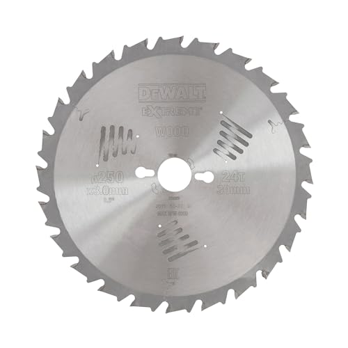 DeWalt Extreme Kreissägeblatt (für Radialarmsägen, Sägeblatt-Ø 250, Bohrung 30 mm, Schnittbreite 3.0 mm, 24FZ, Zahnwinkel 10°) DT4301 von DEWALT