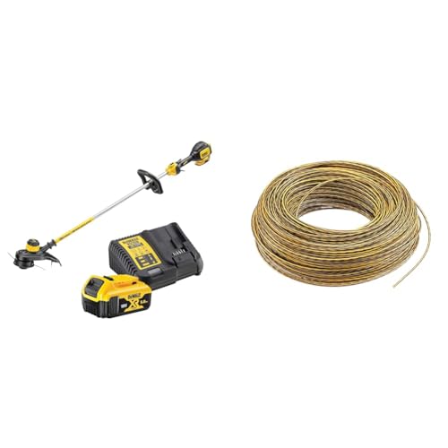 DeWalt Rasentri mmer DCM561P1 & Trimmerfaden/Ersatzfaden für 54V Akku-Motorsense DT20651 (2.0 mm Durchmesser, Länge 68,6 m, 1 Stück) von DEWALT
