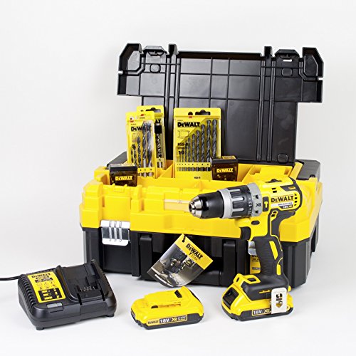 DEWALT XR Akku-Schlagbohrschrauber Set DCK796D2T – Schlagbohrmaschine mit 2-Gang-Vollmetallgetriebe & bürstenlosem Motor zum Schrauben, Bohren & Schlagbohren – 1 x Schlagbohrer Li-Ion 18 V + Zubehör von Dewalt