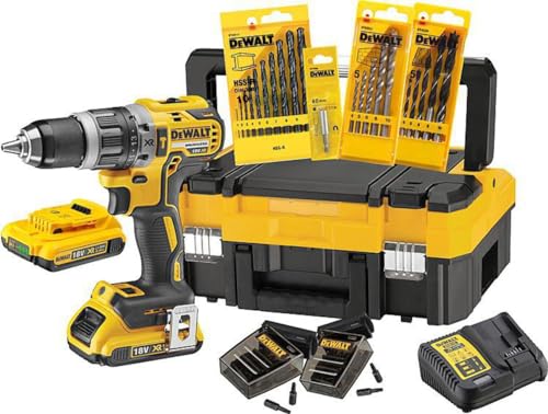 DEWALT XR Akku-Schlagbohrschrauber Set DCK796D2T – Schlagbohrmaschine mit 2-Gang-Vollmetallgetriebe & bürstenlosem Motor zum Schrauben, Bohren & Schlagbohren – 1 x Schlagbohrer Li-Ion 18 V + Zubehör von DEWALT