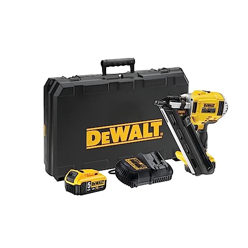 DEWALT Zwei-Stufen-Akku-Nagler (18V, 5Ah, bürstenlos, Nagellänge 50 - 90mm, Einzelauslösung mit Sicherungsfolge, inkl. Zubehör, 2x Akkus, System-Schnellladegerät und Transportkoffer), DCN695P2 von DEWALT