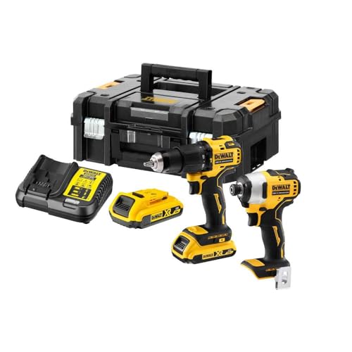 Dewalt 18 V/2Ah Akku-Kombopack DCK2062D2T (bestehend aus: Akku-Schlagbohrschrauber (bürstenlos) DCD709 und Akku-Schlagschrauber (bürstenlos) DCF 809, inkl. 2 Akkus, Schnell-Ladegerät, TSTAK Box II) von DEWALT