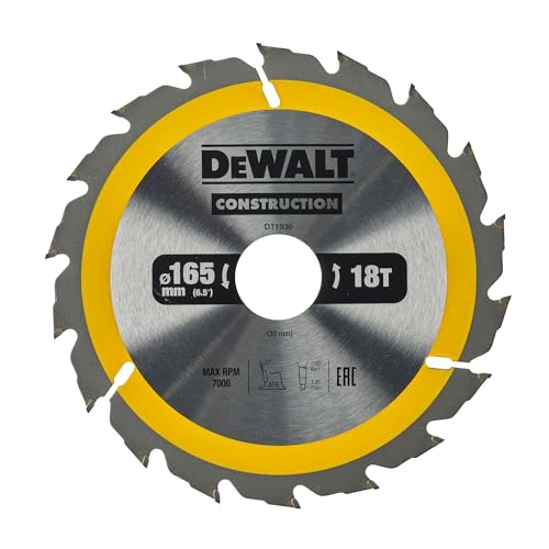 Dewalt Construction Bau-Kreissägeblatt für Handkreissägen DT1936 (165/30, 18WZ, 20°, mit Reduzierringe, für schnelle Schnitte auf Handkreissägen, extrem robust & nagelfest) von DEWALT