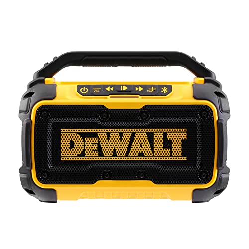 Dewalt Bluetooth Akku-Lautsprecher DCR011 (Stereo, extrem robust, mit Überrollbügel, AUX-Eingang 3,5 mm, alle XR Li-Ion Schiebe-Akkus von Dewalt einsetzbar, Lieferung ohne Akku und Ladegerät) von DEWALT