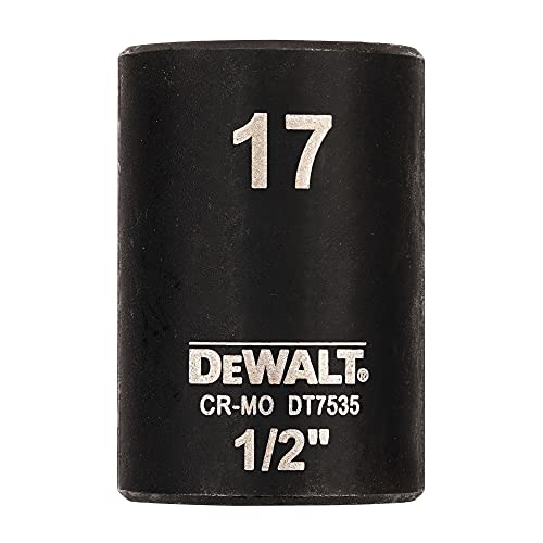 Dewalt Steckschlüssel Extreme Impact 1/2" kurz DT7535 (17mm Ø, 38mm Länge, extrem robust und schlagfest, bis 300 Nm+ geeignet, mit gelaserten Größenangaben) von DEWALT