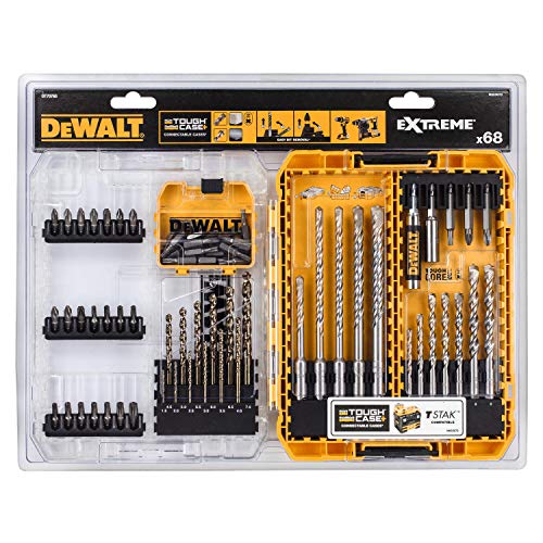 DEWALT Stein-, Metall-, Hammerbohrer und Bit-Set DT70760 (68-teilig, inkl. Steinbohrer, HHS-G Metallbohrer, SDS-plus Hammerbohrer, Torison Bits mit erhöhter Festigkeit, in ToughCase inkl. TicTac Box) Gelb/Schwarz von DeWalt