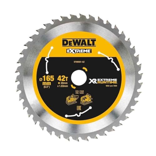 DEWALT XR Extreme Runtime Kreissägeblatt DT99565 (210/30 mm, 24 WZ/FZ, 20°, universal einsetzbar, für den Einsatz auf Stationärsägen (Akku), für Holz mit Nägeln) 1 Stück von DEWALT