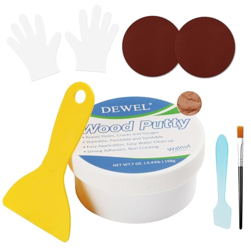 DEWEL Holzkitt Reparaturset - Holzkitt Walnuss 200 g Reparaturspachtel Wasserbasis - Löchern und Rissen von DEWEL