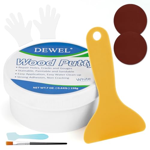 DEWEL Holzkitt Reparaturset - Holzkitt Weiss 200 g Reparaturspachtel Wasserbasis - Löchern und Rissen von DEWEL
