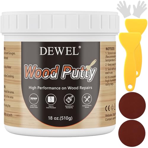 DEWEL Holzkitt Reparaturset - Holzkitt Weiss 500g Reparaturspachtel Wasserbasis - Löchern und Rissen von DEWEL