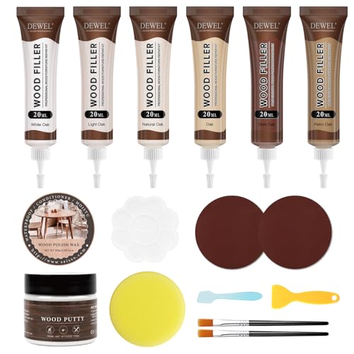 DEWEL Holzreparaturpaste Set, Holzkitt 100 g Hohe Leistung Holzkitt in 6 Farben, Holzreparaturset, Reparatur und Wiederherstellung der Farbe, Risse und Löcher in Böden, Schränken und Holzmöbeln von DEWEL