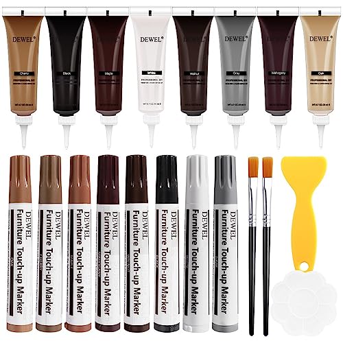 DEWEL Möbel Reparatur Set, 20 Stücke Laminat Reparaturset,Holz Reparaturstift Set,korrekturstift,DIY-Möbelrestaurierungsset,Holz Reparatur Set,spachtelmasse,Möbel Reparaturset Set für Kratzer,Flecken von DEWEL
