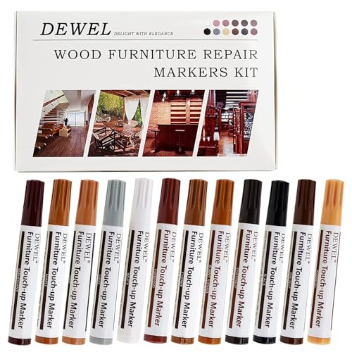 DEWEL Laminat Reparaturset, 12 Farben Möbelkorrektur Stift Parkett Reparaturset für Flecken, Kratzer von DEWEL