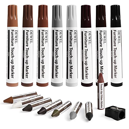 DEWEL Parkett Reparaturset,8 Farben Möbelkorrektur Stift und Reparatur Wachs Stift, Laminat Reparaturset für Flecken, Kratzer von DEWEL