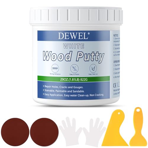 DEWEL Weißer Holzkitt, 800 g, Reparaturkitt zum Füllen von tiefen Löchern und Kratzern auf Holzmöbeln, Rissabdeckpaste zur Wiederherstellung von Brettern, Tischen, Schränken von DEWEL