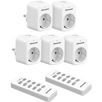 DEWENWILS 5 × Funksteckdose + 2 × Fernbedienung, 2300W, 30 m Reichweite, Weiß von DEWENWILS