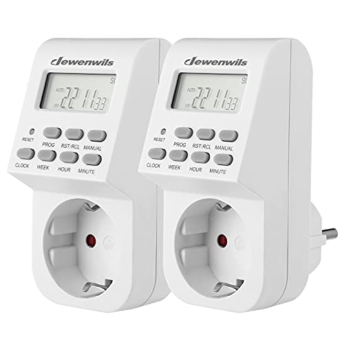 DEWENWILS Digitale Zeitschaltuhr Steckdose, Zeitschaltuhr Digital mit 20 konfigurierbaren Schaltprogrammen, LCD-Display und Kindersicherung, Timer Steckdose für Innen, 2er-Pack (16A / 3680W) von DEWENWILS