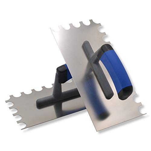 2er Set DEWEPRO® Zahnkelle - Zahnspachtel - Glättekelle gezahnt - halbrunde Zahnung: 20x15mm - Torbogenzahnung für großzügigen Kleberauftrag von DEWEPRO