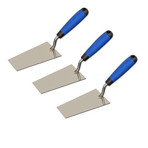 3er Set DEWEPRO Putzkelle Berner Form - Stuckkelle - Stuckateurkelle - Spachtelkelle - Maurerkelle - 145x80x55mm – Edelstahlblatt, voll verschweißte u. extra stabile Stütze - Softgriff von DEWEPRO