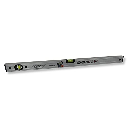 DEWEPRO® Magnet Wasserwaage 200cm aus Aluminium - 2 Libellen - innenliegende, starke Magnete - Magnetwasserwaage 2m präzise, robust, Silber eloxiert von DEWEPRO
