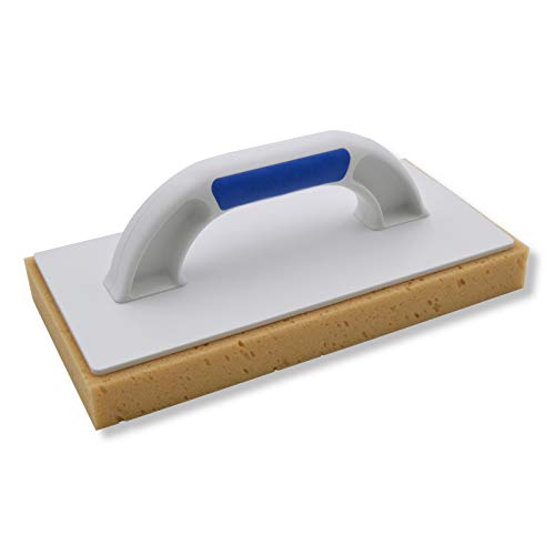 DEWEPRO® Schwammbrett 280x140mm Fliesenwaschbrett mit 30mm gerasterte Schwammauflage - Fugenwaschbrett - Schwammscheibe - Fliesenschwamm mit 2-Komponenten Handgriff von DEWEPRO