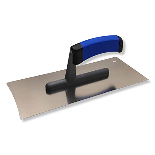 DEWEPRO® Trockenbau Glättekelle mit 2 konkaven Seiten zum perfekten Q2 Spachteln - Glattkelle für den Trockenbau - Traufel mit Edelstahlblatt - 280x120 mm - Aufziehglätter mit 2-K Griff von DEWEPRO