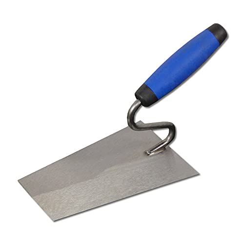 DEWEPRO Italienische Tiroler Maurerkelle 180x120x80mm – Putzkelle mit S-Hals Schwanenhals – Gehärtetes 1,2mm Stahlblatt konisch geschliffen – 2-Komponenten Griff – Profi Werkzeug für Putz und Mörtel von DEWEPRO
