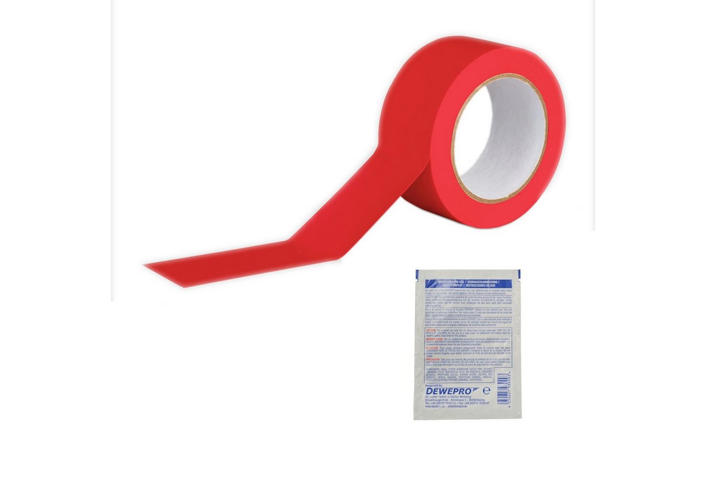 DEWEPRO Klebeband ROCOL EasyTape™ Markierungsband - 50mm x 33m - hoch belastbares, selbstklebendes PVC-Band - inkl. 1 St. DEWEPRO SingleScrubs - Farben: Weiß, Gelb, Rot, Blau, Grün von DEWEPRO