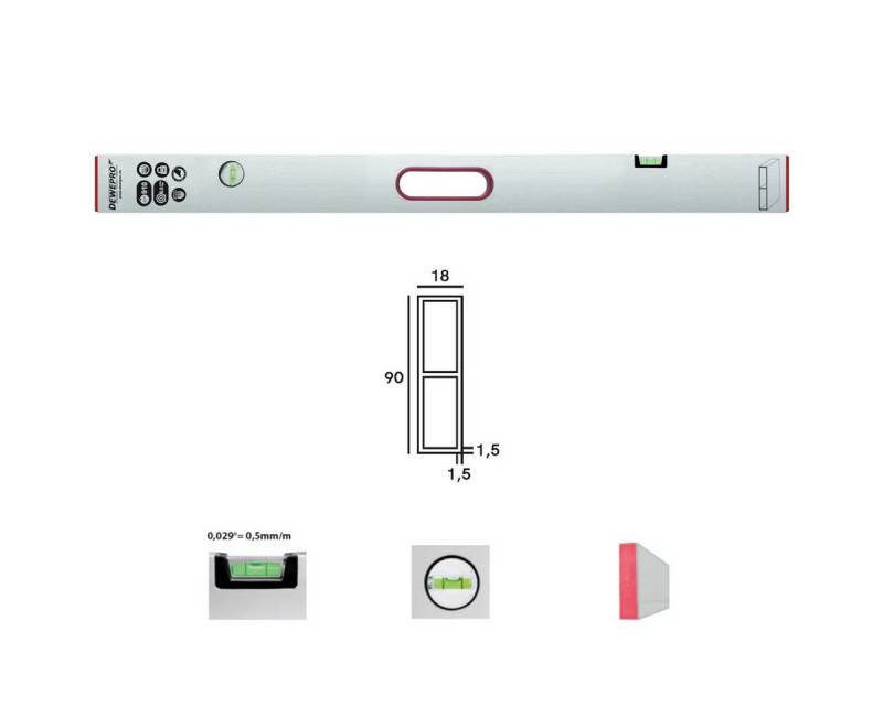 DEWEPRO Wasserwaage DEWEPRO Alu Richtlatte Setzlatte - 2 Libellen und Handgriff 180cm 1,8m von DEWEPRO