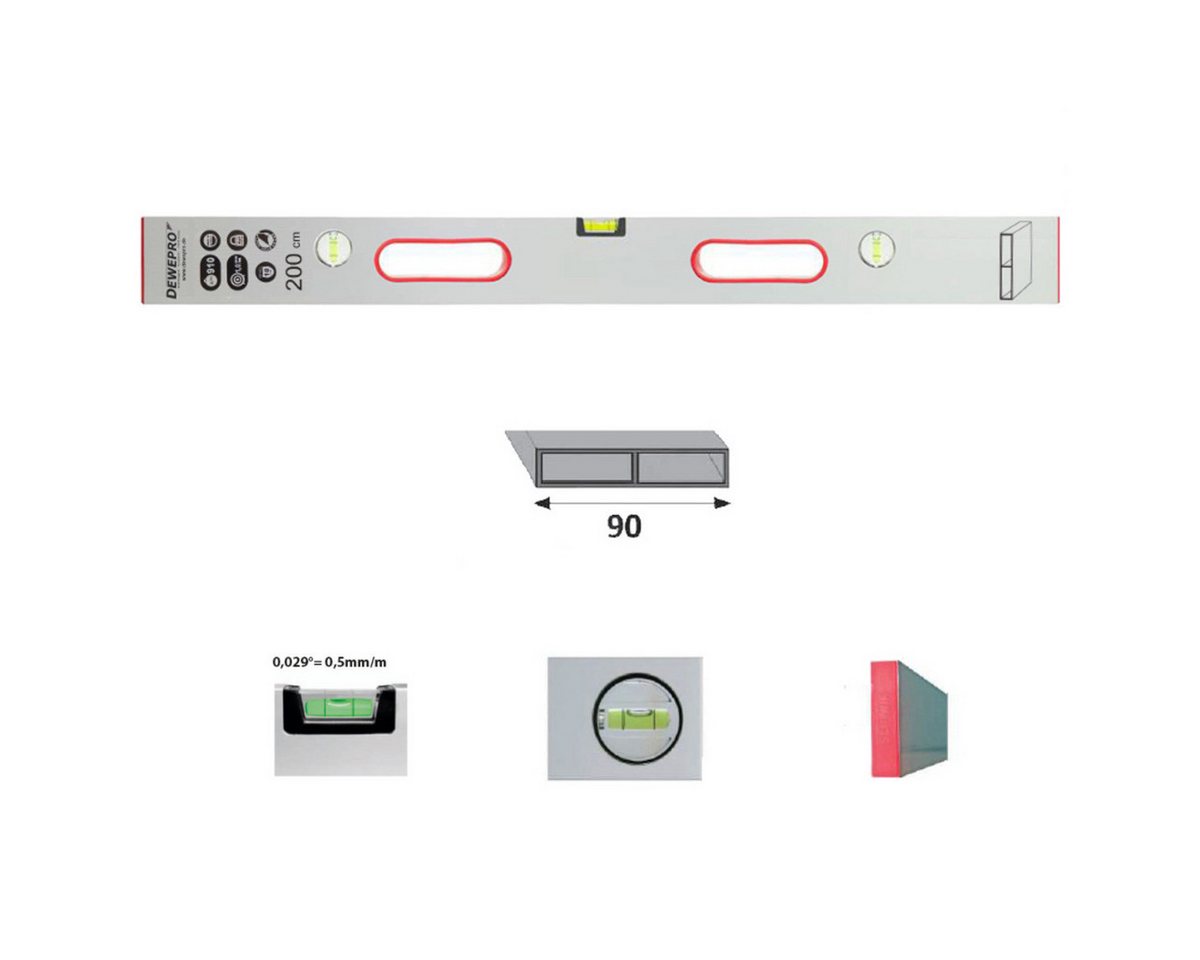 DEWEPRO Wasserwaage DEWEPRO Alu Richtlatte Setzlatte - 3 Libellen - 2 Handgriffe 200cm 2m DEWEPRO Wasserwaage DEWEPRO Alu Richtlatte Setzlatte - 3 Libellen - 2 Handgriffe 200cm 2m von DEWEPRO