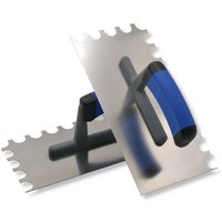 DEWEPRO Zahnkelle - Zahnspachtel - Glättekelle gezahnt - halbrunde Zahnung: 20x15mm - Torbogenzahnung für großzügigen Kleberauftrag - 2er-Set von DEWEPRO