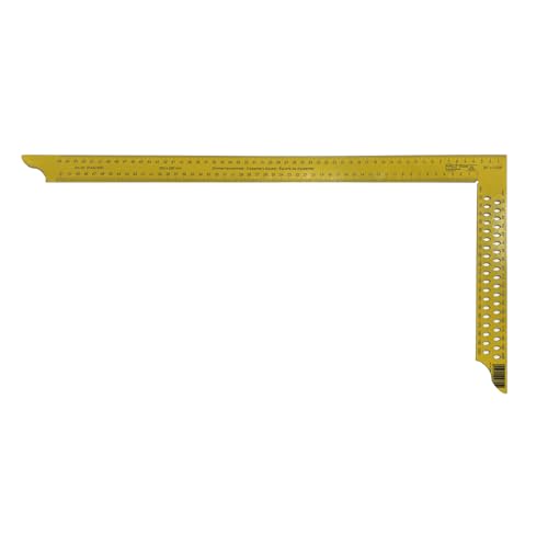 DEWEPRO Zimmermannswinkel 600mm mit vierseitiger Teilung und Anreißlöchern - gelb pulverbeschichtet - flacher Metallwinkel von DEWEPRO