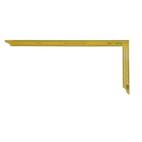 DEWEPRO Zimmermannswinkel 700mm mit vierseitiger Teilung und Anreißlöchern - gelb pulverbeschichtet - flacher Metallwinkel von DEWEPRO