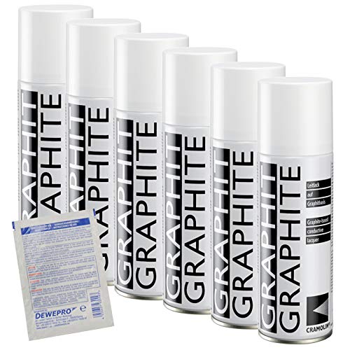 DEWEPRO GRAPHIT - VPE: 6 x 200 ml Spraydose - Leitlack auf Graphitbasis - ITW Cramolin - 1281411, inkl. 1 St SingleScrubs von DEWEPRO