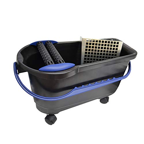 HUFA Profi-Clean Waschbox - Set mit 24l Eimer, 4 Räder, Doppelrollen (gelocht) und Bodensieb aus Metall - Waschset Fliesen Wascheimer - Fugbox für Fliesenleger von DEWEPRO