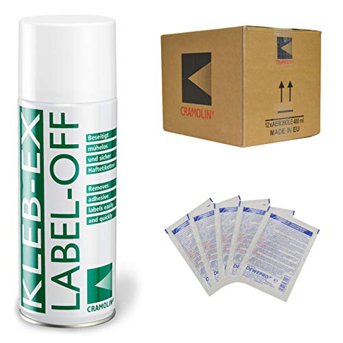 KLEB-EX - VPE: 12 x 400ml Spraydose - Kleberlöser und Etikettenlöser - ITW Cramolin - 1341611 - Etikettenentferner und Kleberentferner inkl. 5 St. DEWEPRO® SingleScrubs von DEWEPRO