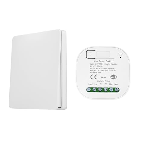 DEWIN Funkschalter, Funk Lichtschalter Set Wifi Smart Switch Modul und Schalter Sprachsteuerung Home Automation Schalter für Smart Life Tuya App 16A AC 230V von DEWIN