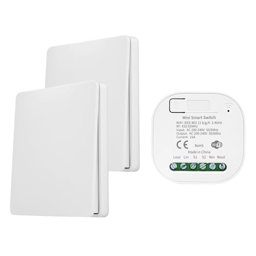 DEWIN Funkschalter, Funk Schalter WiFi Smart Switch Modul und 2 Stück Schalter Sprachsteuerung Home Automation Schalter für Smart Life Tuya App AC 230V von DEWIN