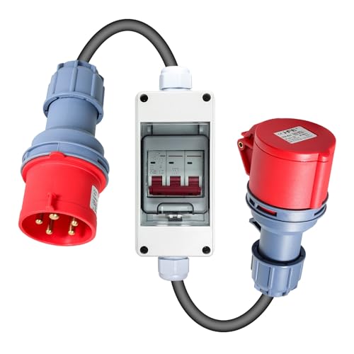 DEWIN 32A auf 16A Adapter, Adapter 32A auf 16A Hochstromadapter 32A Stecker auf 16A Kupplung mit Schutzschalter und Kabel von DEWIN