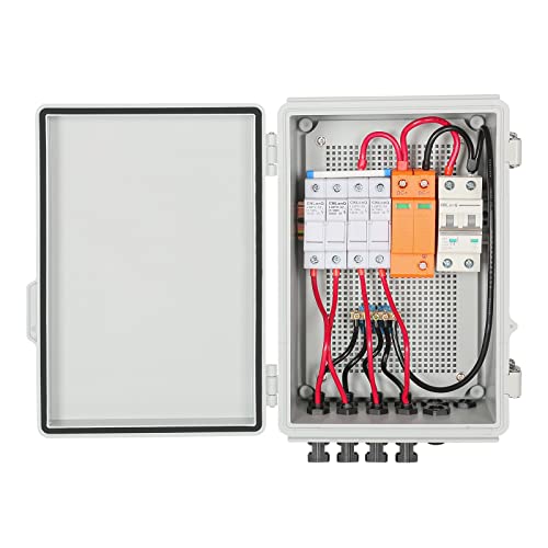 DEWIN 4 Saitige PV-Kombinationsbox, 500V 4 in 1 aus 4 String wasserdichte PV Combiner Box mit 63A Leistungsschalter und 15A Sicherungen und Überspannungsschutzgerät für Solarmodulsystem von DEWIN