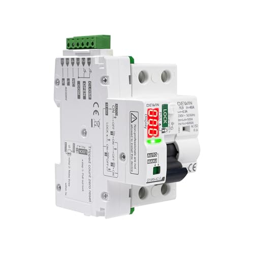 DEWIN FI-schutzschalter mit Automatische Wiedereinschaltung, Intelligente Automatische Wiedereinschaltvorrichtung RCCB Leistungsschalter mit Digitalanzeige 2P 40A 300mA AC 230V Type AC von DEWIN