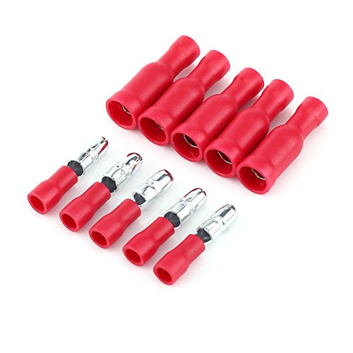 DEWIN Elektrische Steckverbinder, Isolierter Elektrischer Steckverbinder Crimp-Rundklemme Kabelschuhe für 0,5 bis 1,5 mm²(Rot) von DEWIN