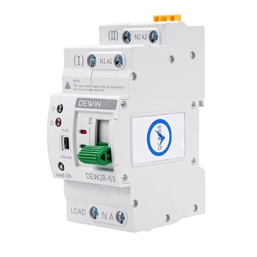 DEWIN Automatischer Transferschalter, Transferschalter Hutschiene ATS Dual Power Automatic Transfer Switch Elektrische Wahlschalter 2P 63A 220V von DEWIN